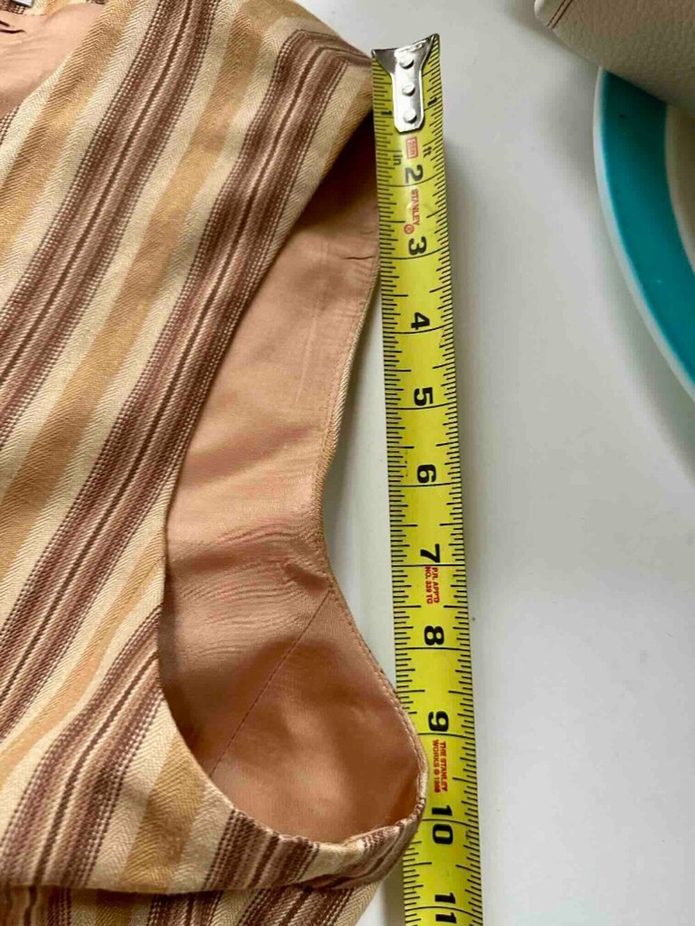 Vintage Rena Rowan Saville Vest Linen Lined XL 16 Like New Striped TanBrown - Picture 10 of 16